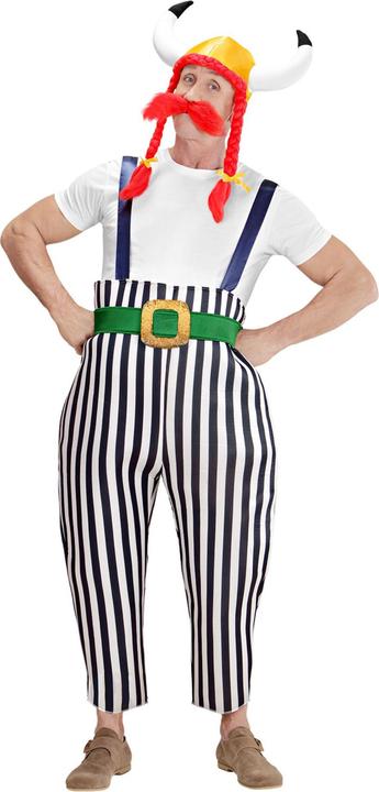 Widmann Obelix der Gallier Herrenkostüm mit Maxi Hose mit Hosenträgern, Gürtel, Helm mit Zöpfen, Schnurrbart (XL)