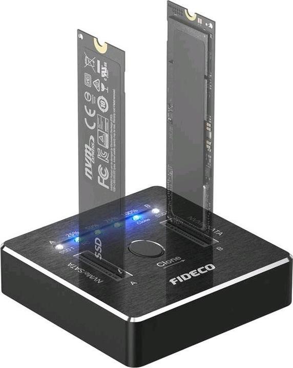 Actual product image Fideco M2288 SSD M.2 NVMe/SATA 20Gbps Docking/Cloning Station (USB 3.2, UASP, TRIM)