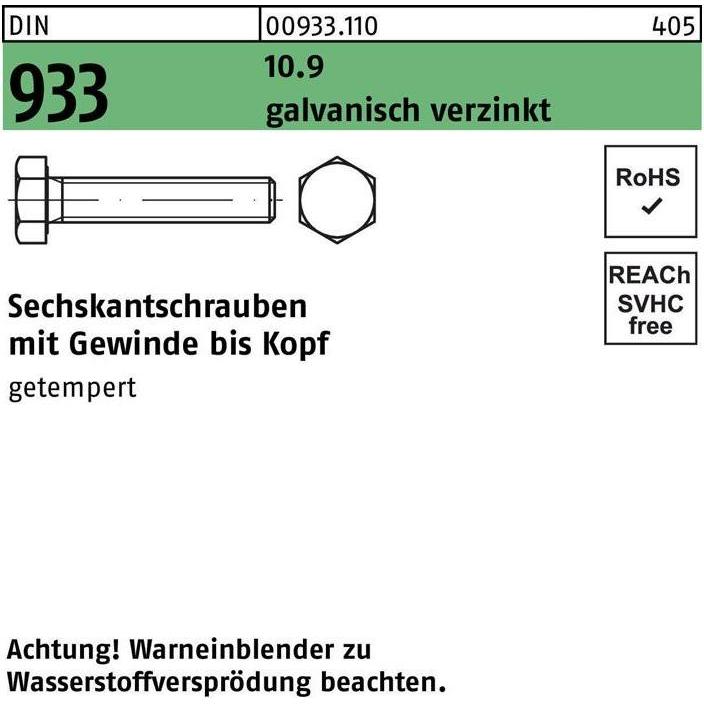 Bufab, Schrauben, Sechskantschraube ISO 4017 VG M 20 x 65 10.9 galvanisch verzinkt (25 Schrauben pro Stück)