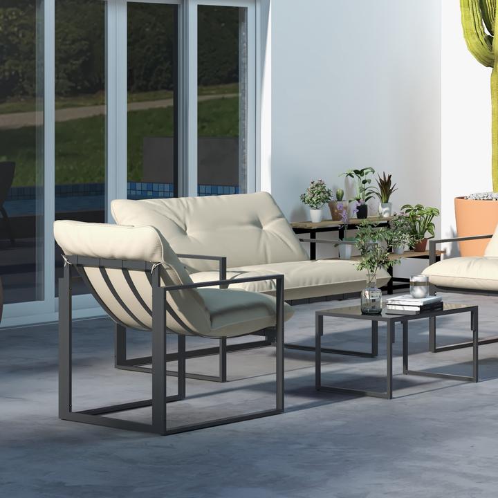 Produktbild Outsunny Gartenmöbel-Set Stahl, Polyester Grau+Beige