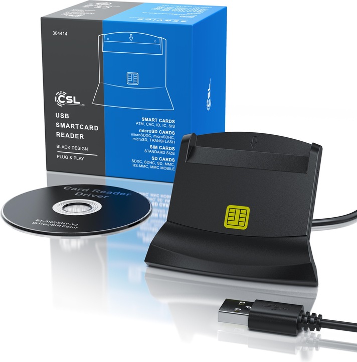 Actual product image CSL USB memory card reader, chip card reader, smart card reader, card reader, SIM cards, SD, micro SD (USB)
