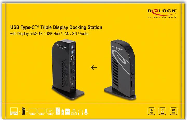 Image du produit Delock Station d'accueil USB Type-C triple écran avec DisplayL (USB-C, 5 Ports)