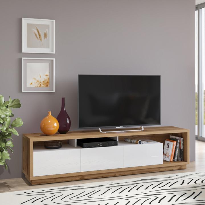 Actual product image Petits-Meubles 3-drawer TV stand 200 cm Asten White and Wood