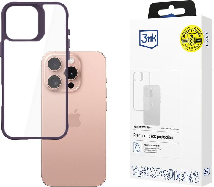 Actual product image 3MK SatinArmor+ Case iPhone 16 Pro 6.3" fioletowy/purple Military Grade (Apple iPhone 16 Pro)