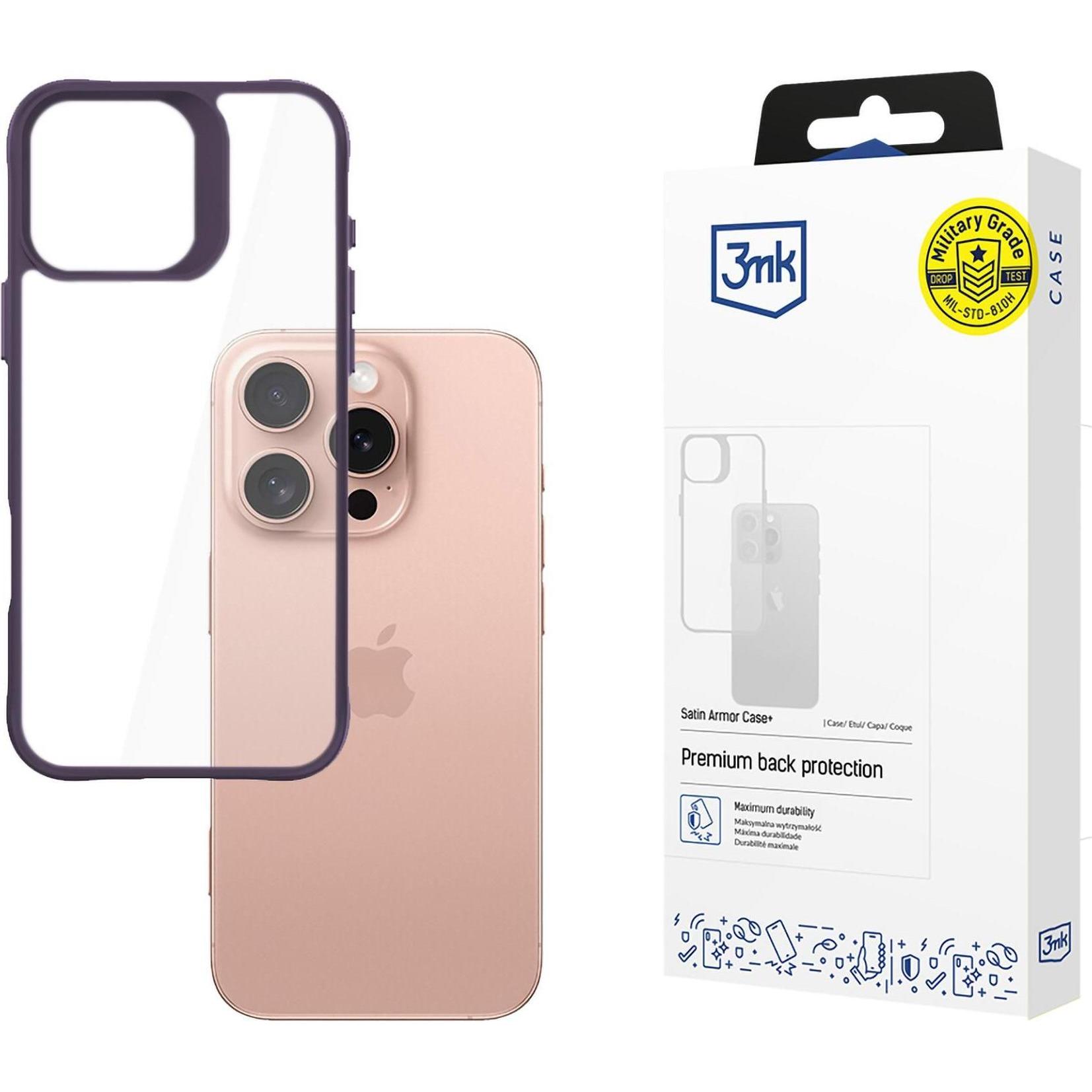 3MK SatinArmor+ Case iPhone 16 Pro 6.3" fioletowy/purple Military Grade (Apple iPhone 16 Pro), Smartphone Hülle, Violett