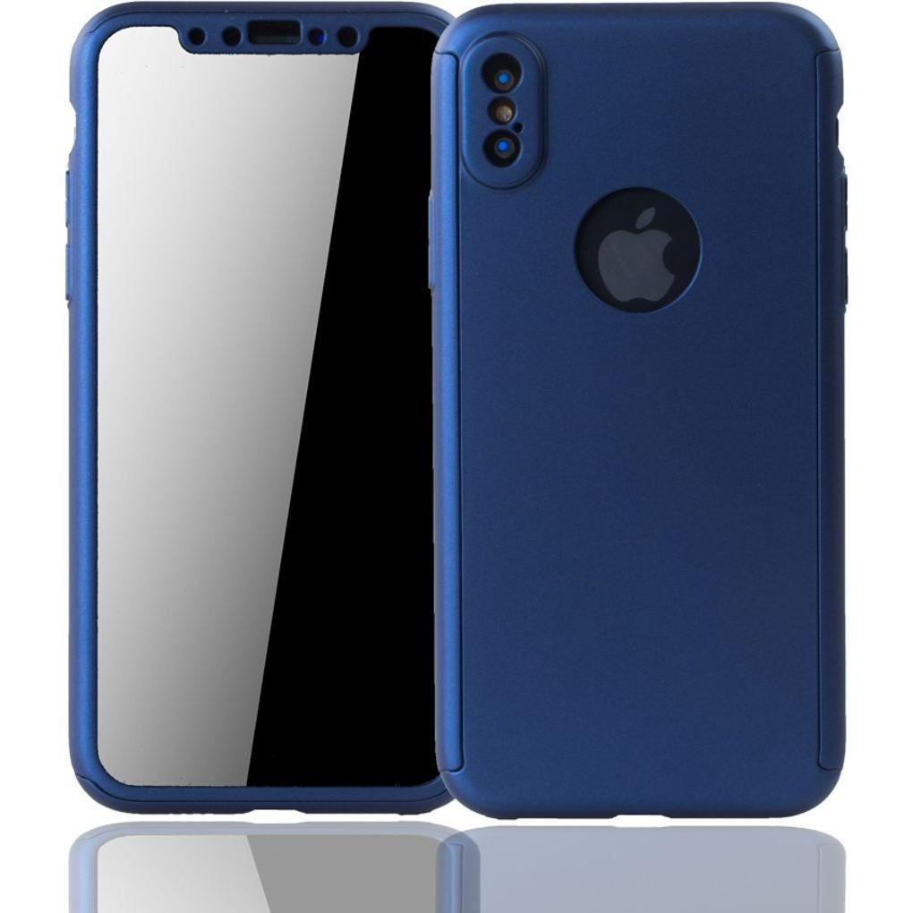 König Design Hülle Handy Schutz für Apple iPhone XS Full Case Cover Displayschutz Bumper Blau (Apple iPhone XS), Smartph...