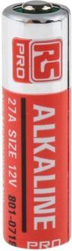 Image du produit RS PRO Pile A27, 12V / 25mAh alcaline, standard (A27, 25 mAh)