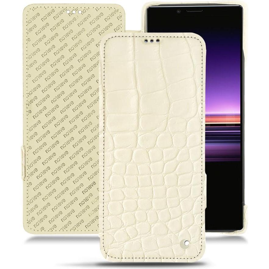 Noreve Lederschutzhülle horizontal (Sony Xperia 1), Smartphone Hülle, Weiss