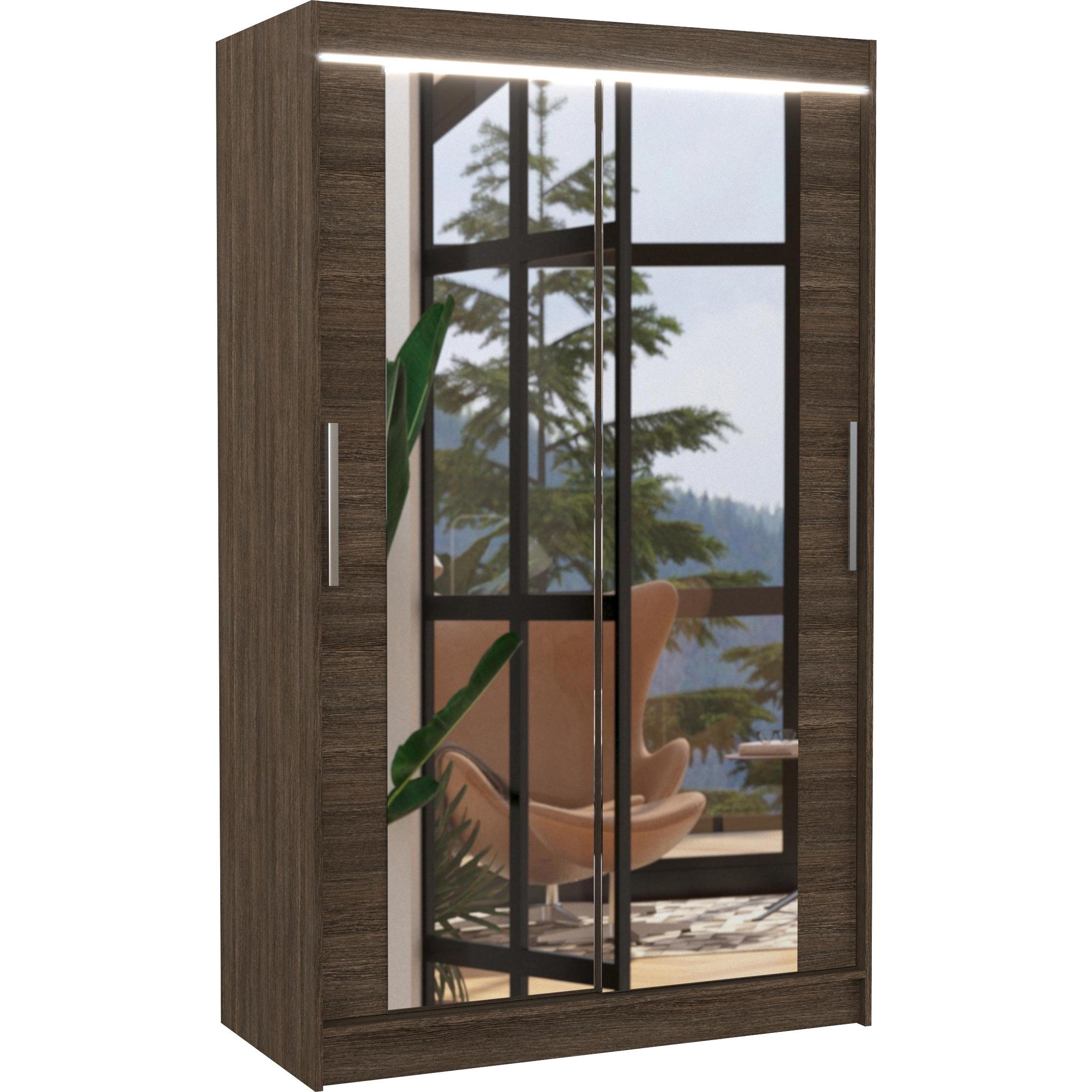 ADRK Furniture, Kleiderschrank, Verschiebbarer Kleiderschrank mit Spiegel und Beleuchtung LED TIBAGO 120 (120 x 58 x 200...