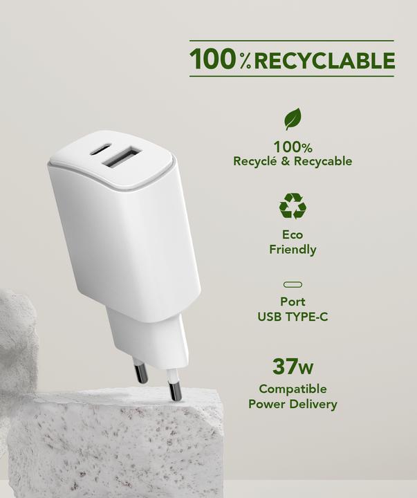 Produktbild Bigben ECO Dual Home Charger USB-A/-C 37W white (37 W, 2 Ports)