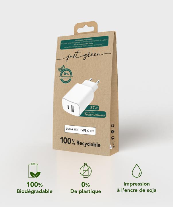 Produktbild Bigben ECO Dual Home Charger USB-A/-C 37W white (37 W, 2 Ports)