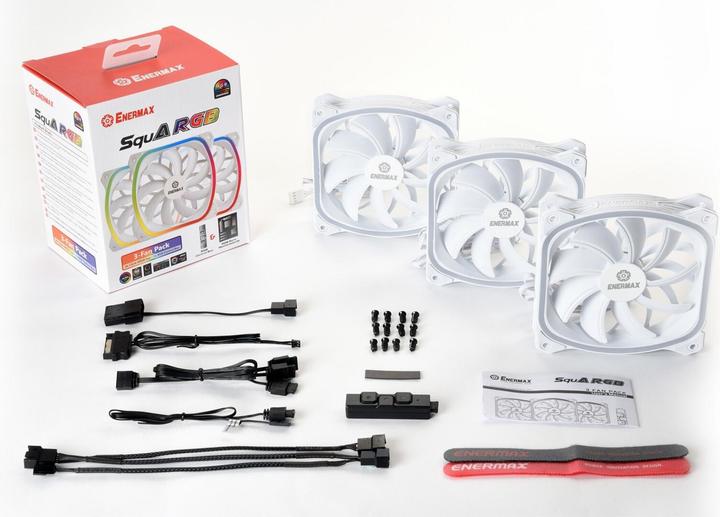 Actual product image Enermax PC Fan SquA RGB White 3-Pack with RGB Control Box (120 mm, 3 x)