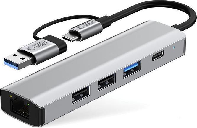 Immagine prodotto Tech-Protect HB03 HUB Adapter 5in1 USB-C + USB2.0 + USB3.0 + RJ45 - gray (USB-A, USB-C, 5 porte)