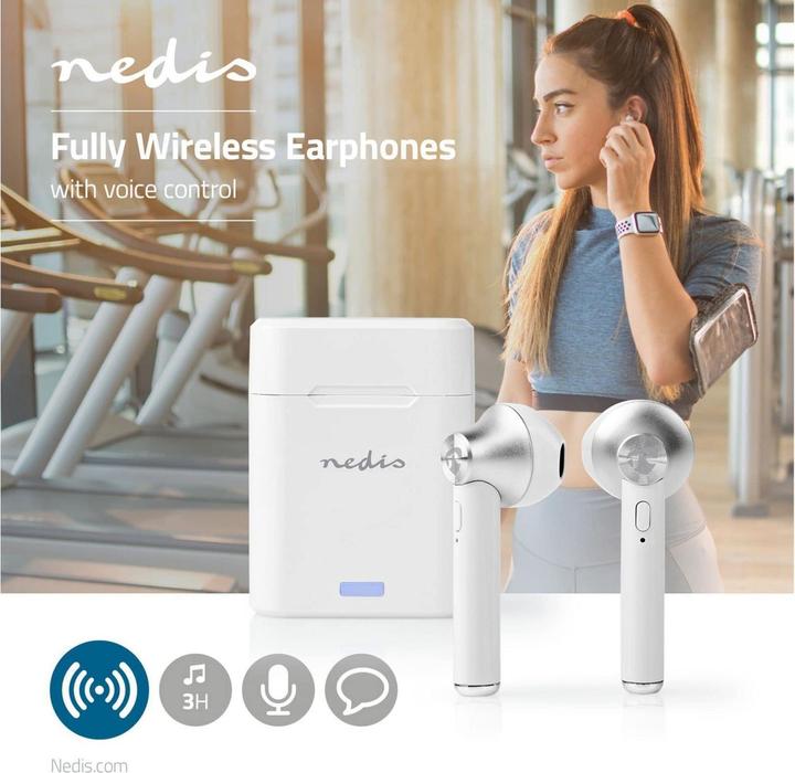 Produktbild Nedis Bluetooth-Kopfhörer, In-Ear, 3h - weiss (3 h, Kabellos)