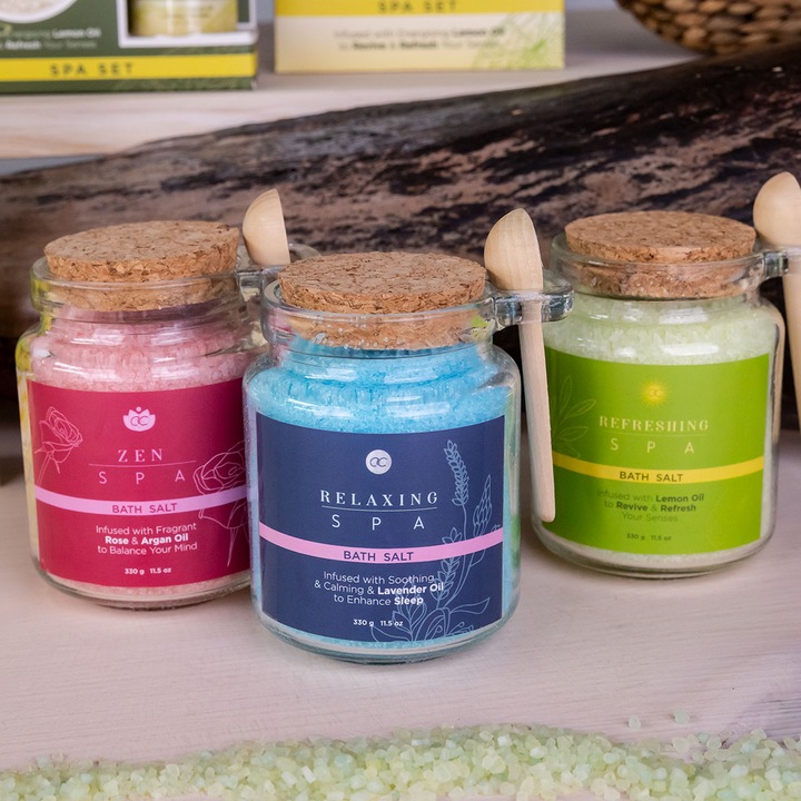 Actual product image Accentra Bath salts RELAXING SPA in glass incl. wooden spoon, 330g, enriched with lavender oil, scent: (Bath salts)