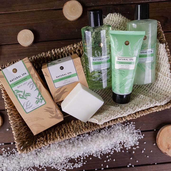 Actual product image Accentra NATURAL SPA bath set in seaweed basket, incl. 200ml shower gel, 200ml bubble bath, 150g bath salt (Body care set)