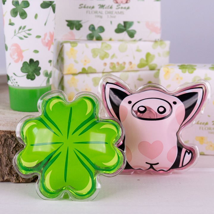 Actual product image Accentra Mini shower gel "VIEL GLÜCK", 50ml, 2 assorted motifs: Piglet / Shamrock, fragrance: White Tea