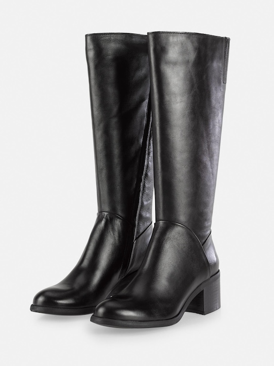 Actual product image Felmini MIRA D946 Stylish high boots with a low heel, made from genuine soft black leather. (40)