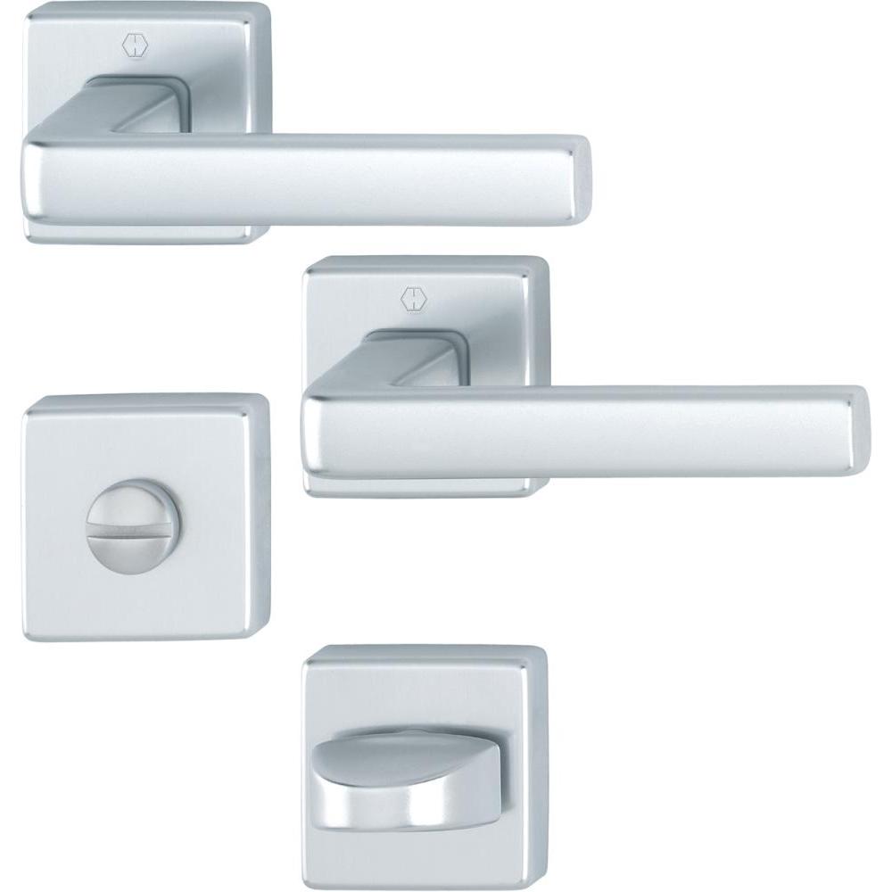 Hoppe, Türgriff + Fenstergriff, Rosettengarnitur Dublin 1124 / 843KV/843KVS Aluminium F1 eckig SK/OL DIN links / rechts ...