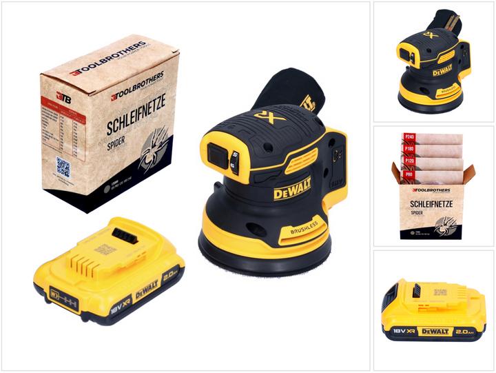 Productafbeelding DeWalt DCW 210 N Accuschuurmachine 18 V 125 mm Brushless + 1x accu 2.0 Ah + 1x Toolbrothers SP (Excentrische schuurmachine)