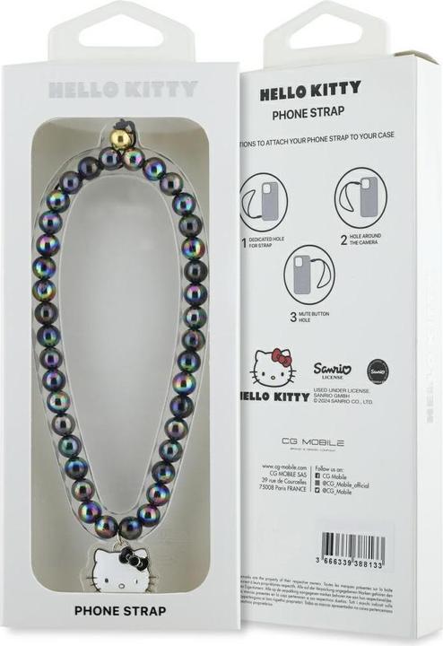 Actual product image Hello Kitty Pearls Kitty Head Universal Hand Strap - black