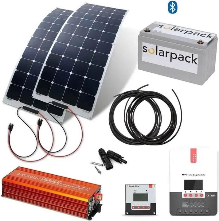 Actual product image Autosolar Complete package 320W flexible with lithium battery 105Ah and 2000W inverter (300 W)