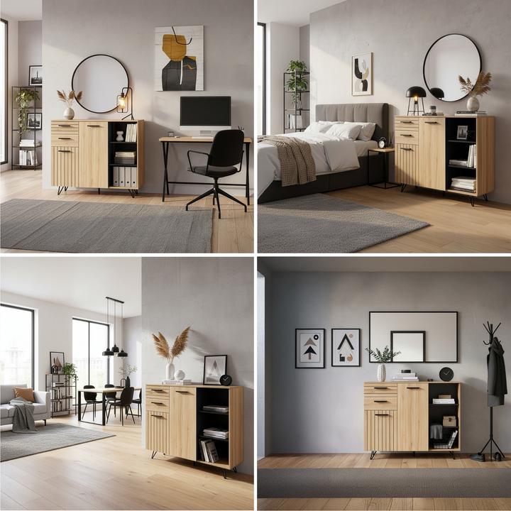 Image du produit En.Casa Sideboard Noppen 100x120x38 cm Eicheoptik (120 x 38 x 100 cm)