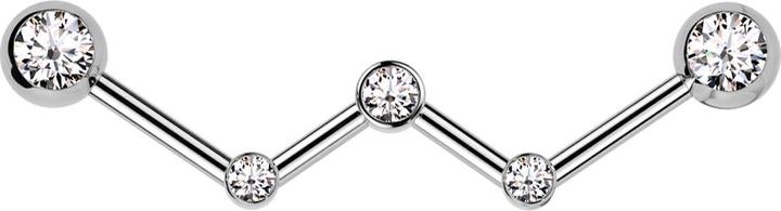 Actual product image Star Piercing Barbell silber gewinkelt drei Kristalle silber mit zwei Kugeln silber Kristall silber (without brass, Surgical steel 316L)