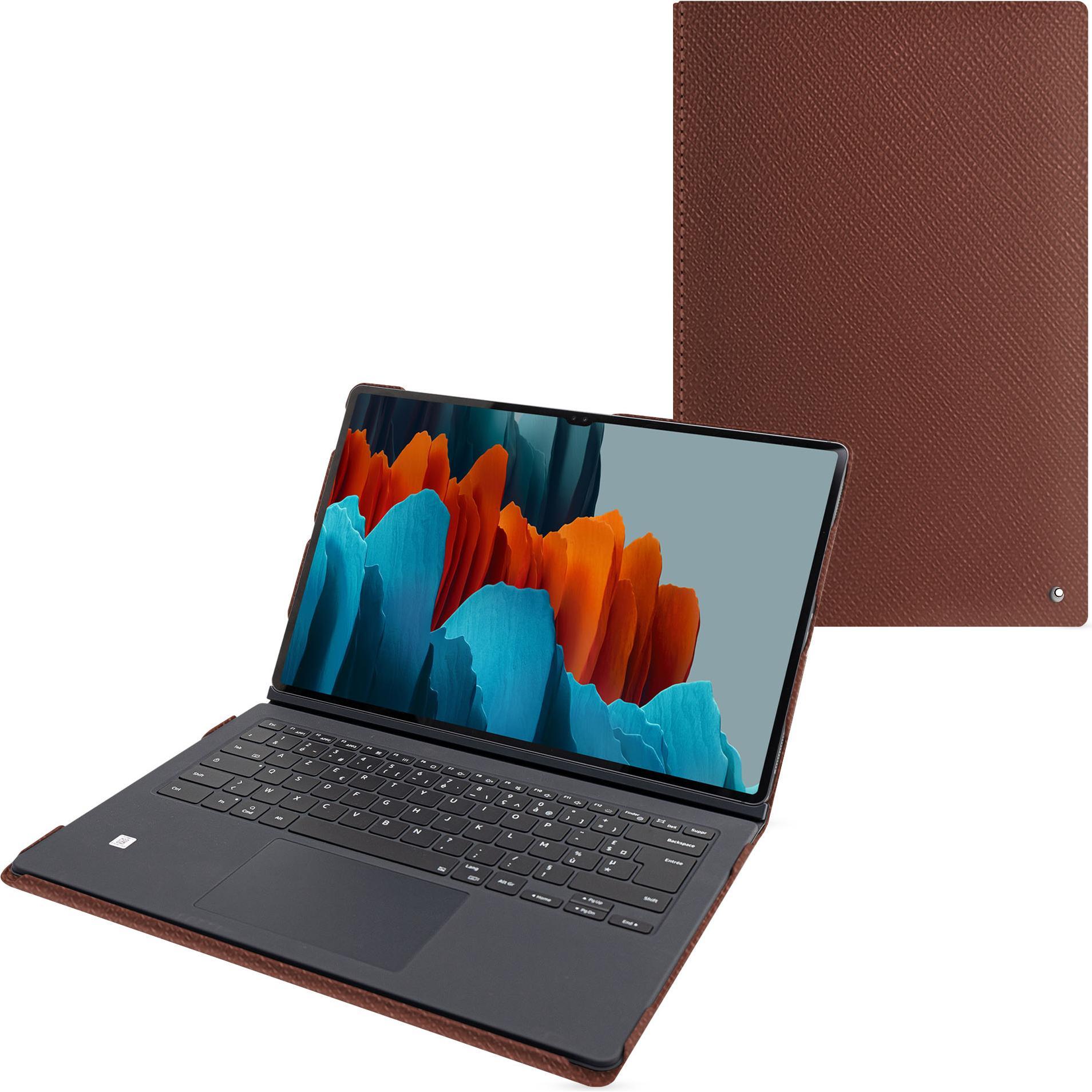 Noreve Lederschutzhülle Samsung Galaxy Tab S9 Ultra + Book Cover Keyboard (Galaxy Tab S9 Ultra), Tablet Hülle, Braun