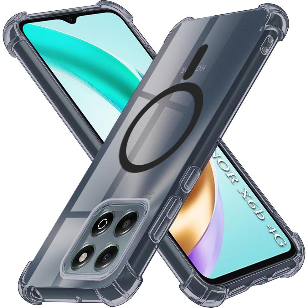 Techsuit - Shockproof Clear Silicone MagSafe - Honor X6b - Smoke Black (Honor X6), Cover smartphone, Nero, Trasparente