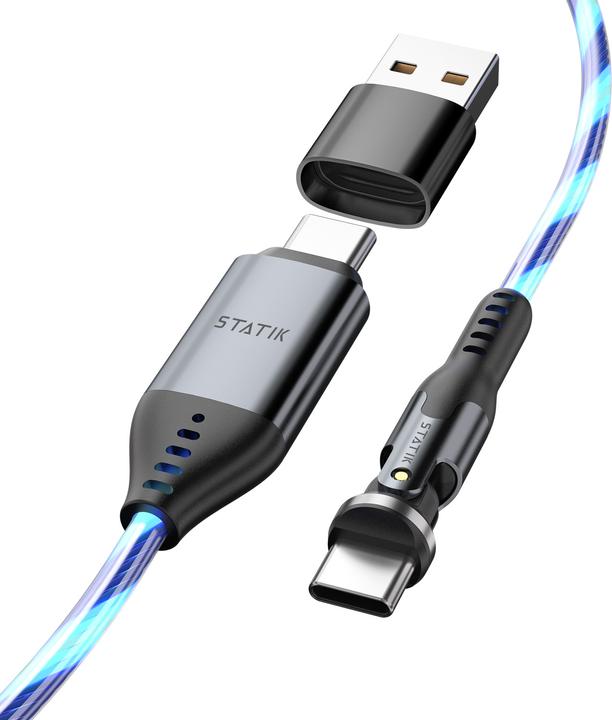 Produktbild Statik 360° drehbares & glowing USB-C-C Kabel 1.8m (2 m, USB 2.0, 60 W)
