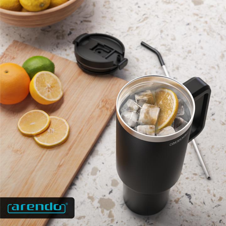 Produktbild Arendo Thermobecher 1200 ml, Thermal Mug, Becher mit Deckel, Henkel & Strohhalm, Tumbler, Edelstahl (1.20 l)