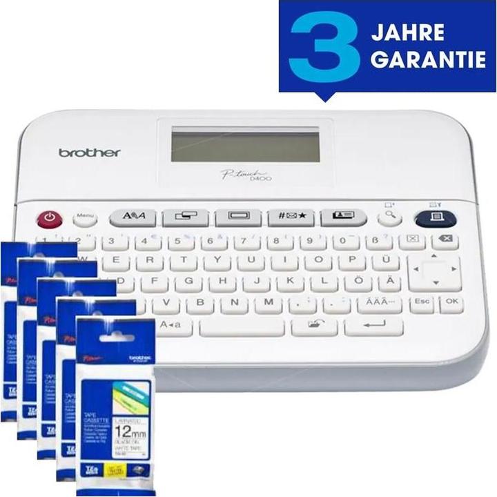 Produktbild Brother PT-D400BP + 5 gratis Beschriftungsbänder