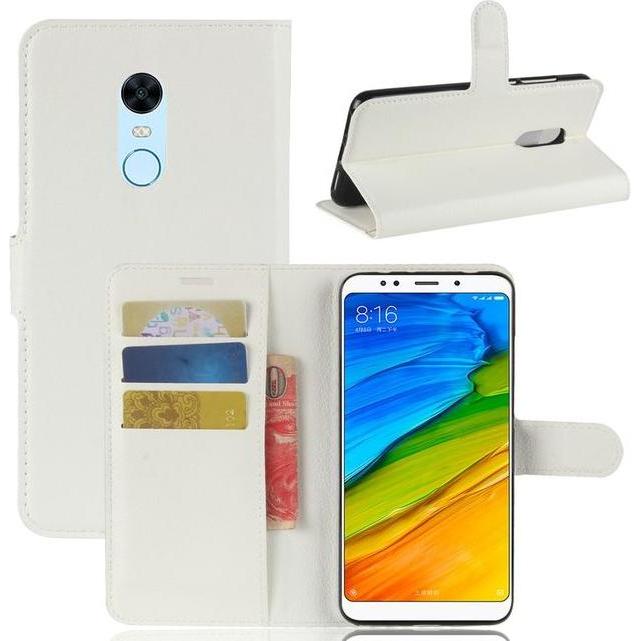 MU Classic Litchi Leder Bookcover Series (Xiaomi Redmi Note 5), Smartphone Hülle, Weiss