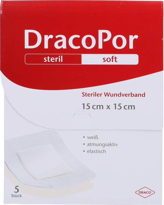 Actual product image Dracco DracoPor Soft sterile wound dressing white 15 cm x 15 cm, 5 pcs. plasters (5 x)
