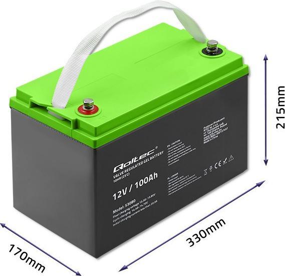 Immagine prodotto Qoltec 53080 Batteria al gel 12V 100Ah (12 V, 100 Ah)