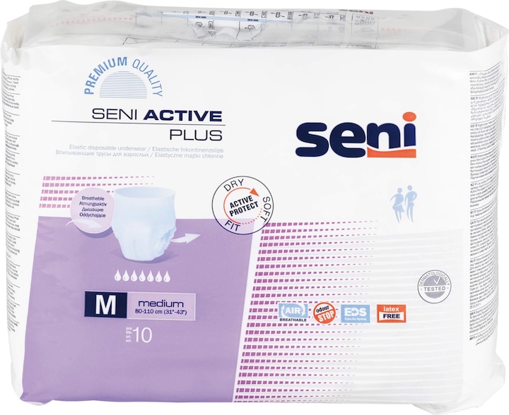 Seni Active Plus Pants Einweghosen M atmungsaktiv Hüftumfang 80-110cm 7 Tropfen (10 x, M)