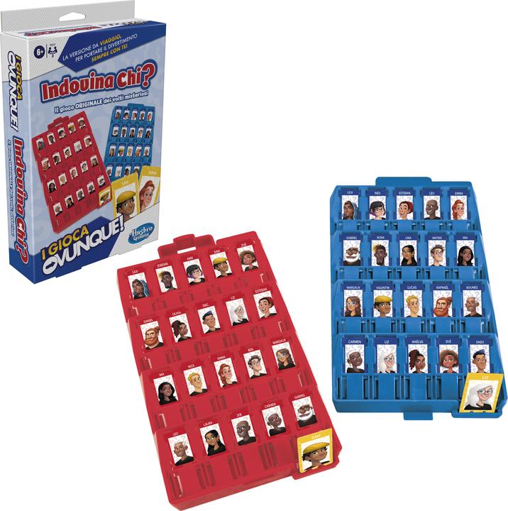 Productafbeelding Hasbro Gaming Wie is het? Compact, het originele raadspel voor kinderen, reisspel voor 2 spelers, overal plezier (Italiaans, 2 Spelers)