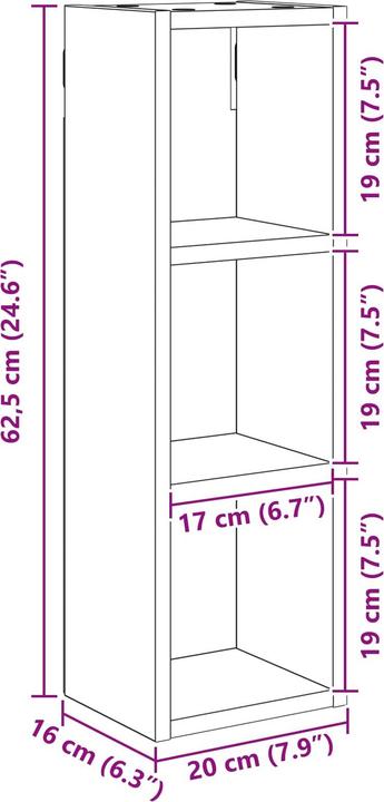 Produktbild vidaXL Badezimmerschrank (16 x 20 x 62.50 cm)