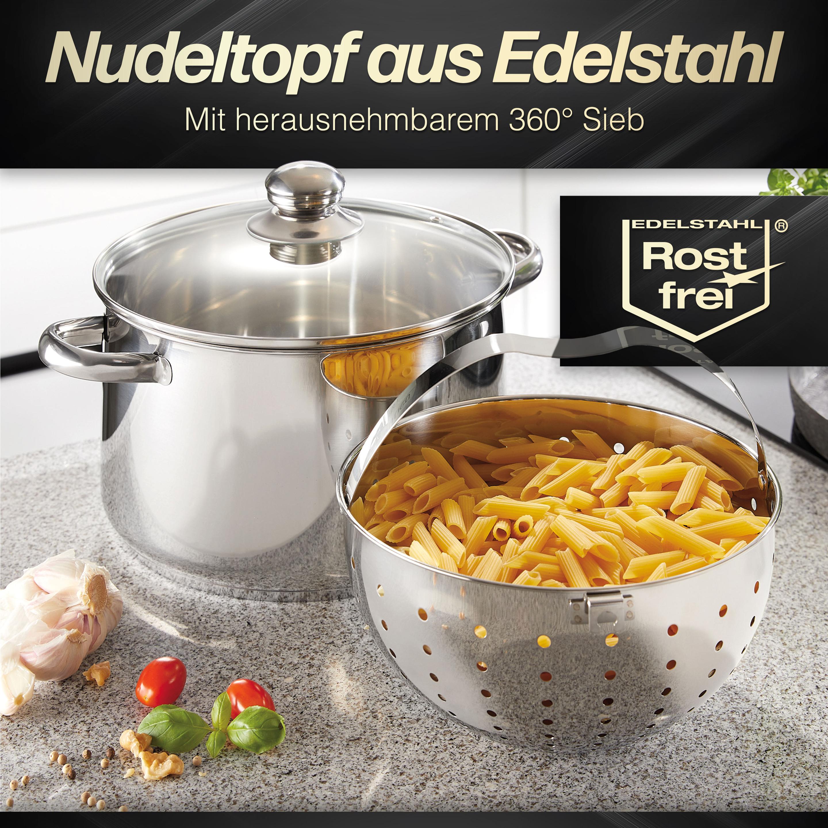 Thumbnail - Beyond Edelstahl 24cm mit Glasdeckel & herausnehmbarem Siebeinsatz, Pfanne + Kochtopf, Silber