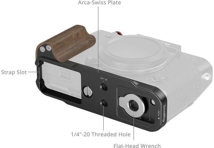 Produktbild SmallRig 5666 L-Shaped Mount Plate with Wooden Handle for FUJIFILM X-T30 / X-T30 II / X-T30 III (Black) (Cage, Griff)