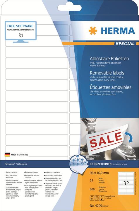 Actual product image HERMA A4 removable labels