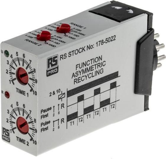 Produktbild RS PRO Zeitrelais, Steckanschluss, 0.1 s 10Tage, 12 240V ac/dc Zweifache Funktion, 2-poliger We