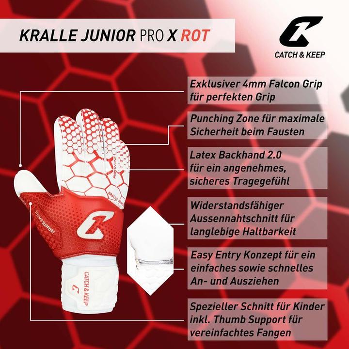 Produktbild Catch & Keep Fussballhandschuhe Kralle Junior Pro 3.0 Gr. 6 Rot Torwart Keeper Goalie Handschuhe (6)