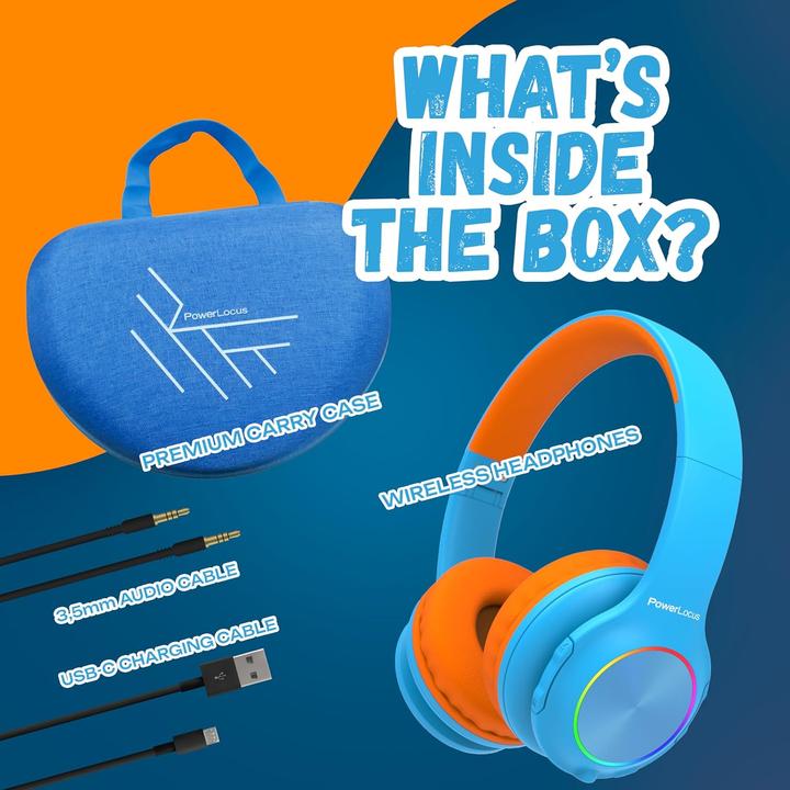 Produktbild PowerLocus PLED Bluetooth-Kinderkopfhörer blau/orange
