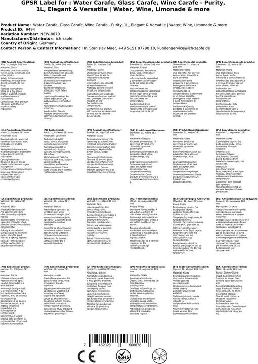 Produktbild Ich-zapfe Karaffe, Wasserkaraffe, Glaskaraffe, Weinkaraffe - Purity, 1 l (1 l)