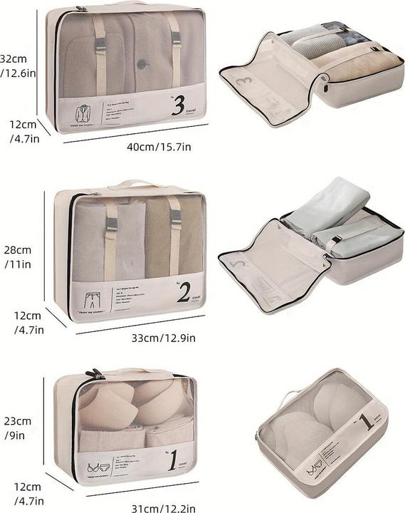 Produktbild Only-Bags.Store 7 Stück Packwürfel für Koffer, leichtes Reisegepäck Packing Organizer, Kompression Lagerung Schuhe