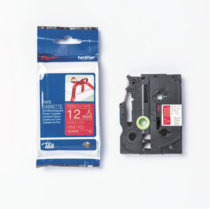 Actual product image Brother TZe-RW34 (1.20 cm, Gold, Red)