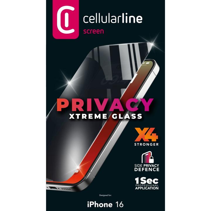 Productafbeelding Cellularline Xtreme Privacy Glas (1 Stuk, Apple iPhone 16)
