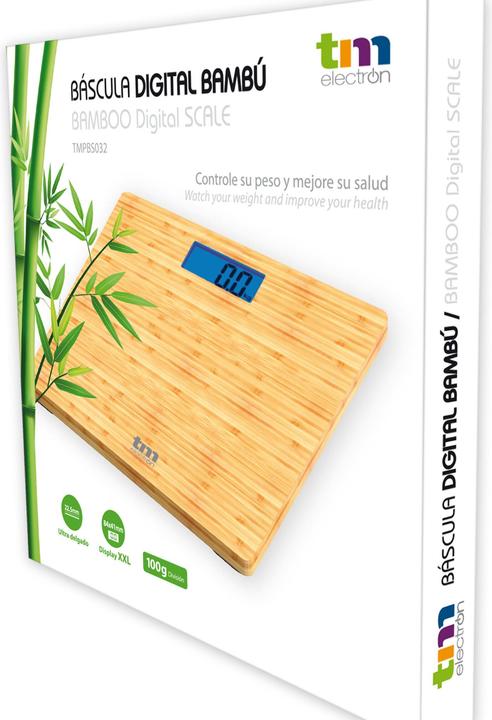 Actual product image TM Electron Bamboo Digital Bathroom Scale Ultra Slim Design 22.5mm LCD Display 84x41mm High Precision Sensors (180 kg)